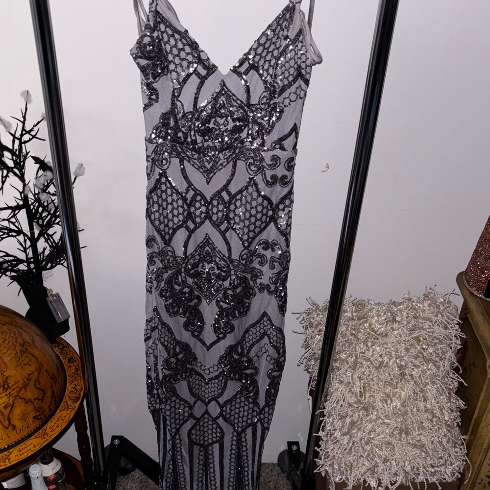 Windsor Silver Sequin Maxi Dress